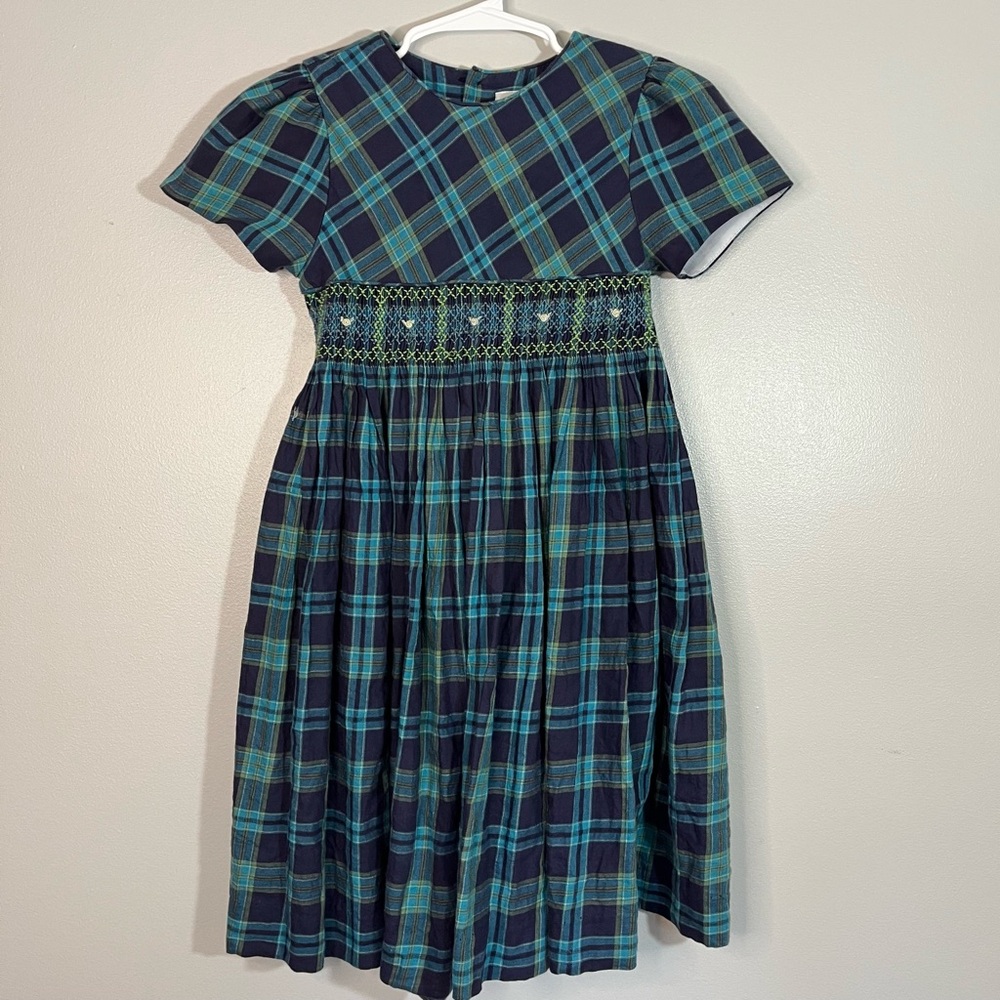 Edgehill Collection Blue and Green Plaid Dress with Smocking Girls Size 6
